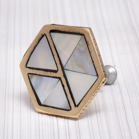 Hexagon Mother of Pearl and Brass Decorative Wardrobe Knobs